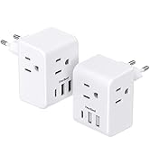 2 Pack European Travel Plug Adapter, International Power Plug Adapter with 3 Outlets 3 USB Chargi...