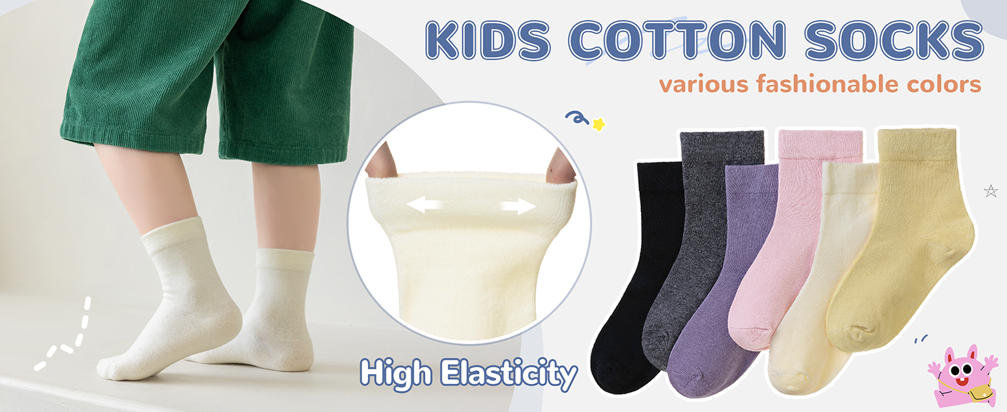 Kids Crew Cotton School Socks Youth Cute Casual Breathable Little Girls Boys Dress Socks 6 Pairs