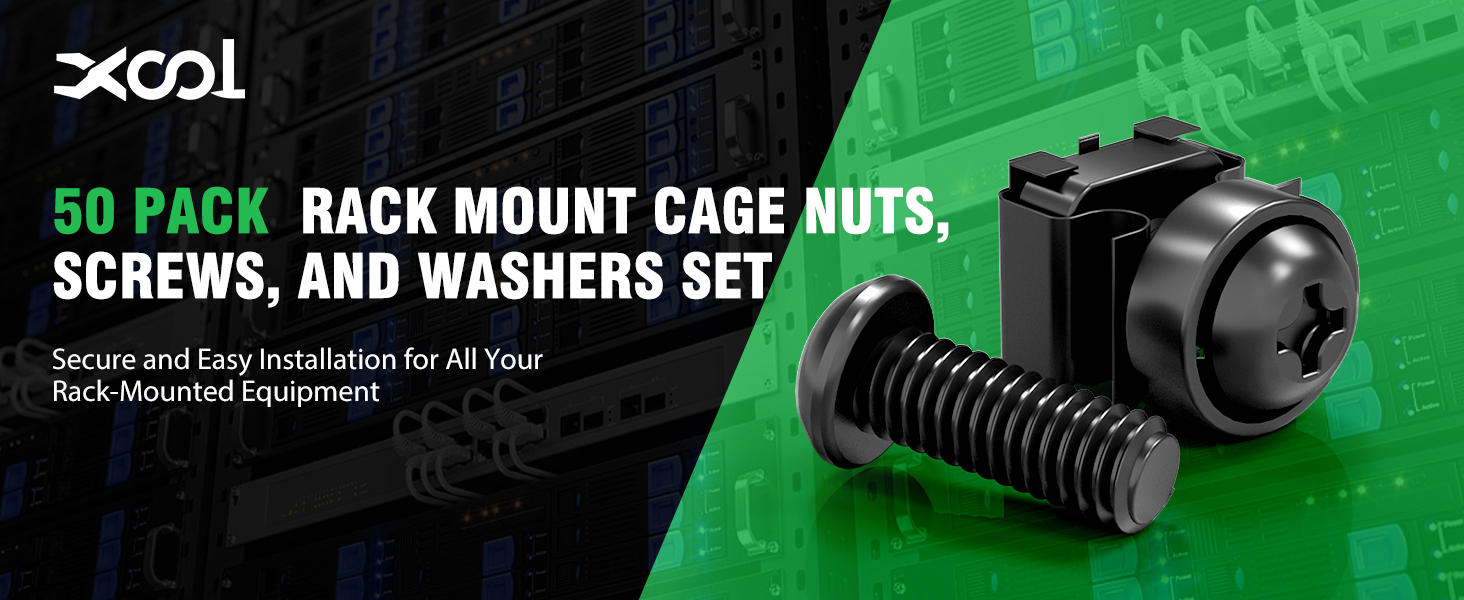 50 pack Rack Mount Cage Nuts, Screws, and Washers Set