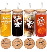 ANOTION Coffee Cups with Lids and Straws 4 Packs, 24oz Ice Coffee Cup Tall Drinking Glasses Tumbl...