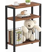 Heybly Small Narrow Side Table for Small Space, Thin Bedside Table with Storage Basket, Skinny En...