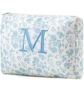 HBselect Initial Makeup Bag, Quilted Makeup Bag, Cotton Large Travel Makeup Bag, Cute Floral Coqu...