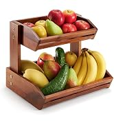 HOLANA Acacia 2 Tier Fruit Basket for Kitchen Counter Organizer – Wooden Fruit Bowl & Wooden Bask...