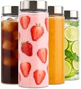 Cafezi 20 oz Wide Mouth Glass Juice Bottles with Stainless Steel Lids, Leakproof, Airtight, Reusa...