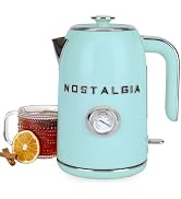 Nostalgia Retro Electric Kettle,1.7L Enamel-Coated Stainless Steel - Aqua | 1500W Fast Boil Tea K...