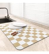 Hotlive Checkered Dish Drying Mats for Kitchen Counter, Beige 16" x 18" | Buffalo Plaid Heat Resi...