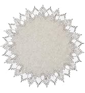 Raedan Natural Linen Round Doily 24 inches Round Neutral Earth Tones Beige Lace Coffee Table Topp...