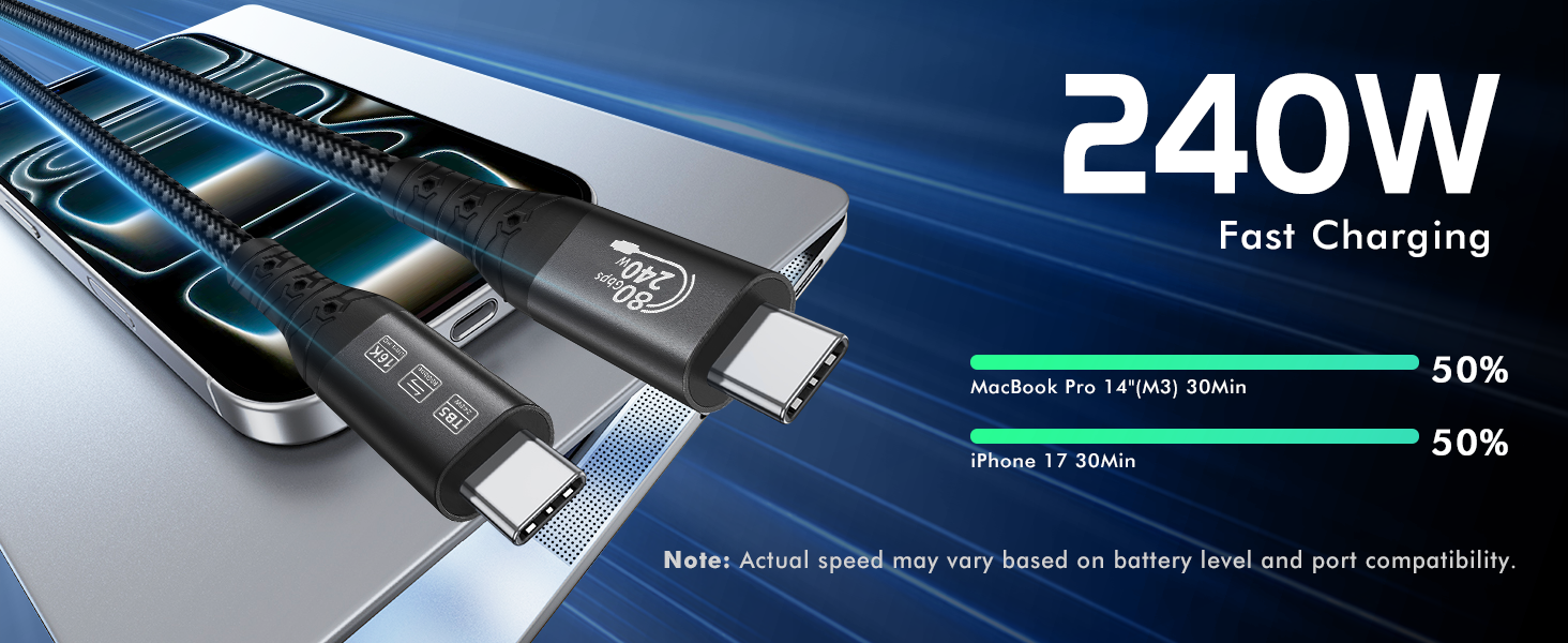 Thunderbolt 5 Cable 80Gbps Data Transfer 240W Charging 120Gbps Video Bandwidth 16K video for iPhone