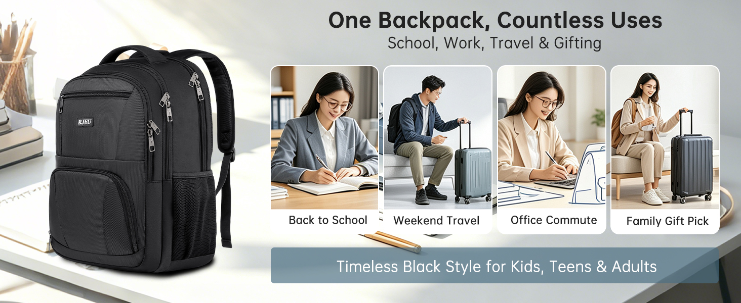 One Backpack, Countless Uses School, Work, Travel & Gifting Timeless Black Style for Teens & Adults