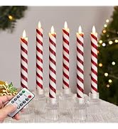 Velsyn 6 Pcs Christmas Flameless Taper Candles with Remote and Timer, 10 Inch Glitter Candy Cane ...