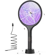 YISSVIC Electric Fly Swatter 4000V Bug Zapper Racket Dual Modes Mosquito Killer with Purple Mosqu...