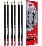 Pepy Charcoal Assorted Set of 6 Pencils: 2 Each Hard, Medium, Soft Pencils