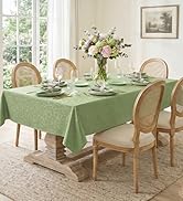 Romanstile Outdoor Jacquard Rectangle Tablecloth, Sage Waterproof Elegant Damask Curly Floral Pat...