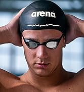 closeup of male athlete wearing arena Aquaforce Wave swim cap fastest racing swim cap in the world