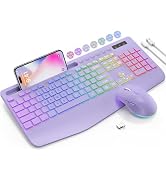 SABLUTE Wireless Keyboard and Mouse Combo, 9 Backlit Effects, Wrist Rest, Phone Holder, 2.4G Lag-...