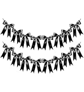 2 Strings Black Bow Garland Banner Decorations, Pre-Strung Satin Ribbon Bows for Birthday, Baby S...