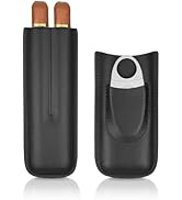 cgaplus 2-Finger Leather Cigar Case with Cutter Cedar Wood Lined Cigar Humidor Portable Travel Ci...
