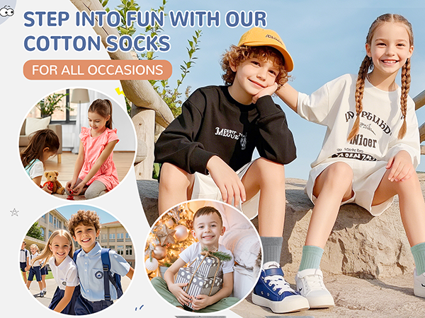 Kids Crew Cotton School Socks Youth Cute Casual Breathable Little Girls Boys Dress Socks 6 Pairs