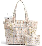 Bagstellar Quilted Tote Bag for Women, Puffer Cotton Zip Laptop Work Tote Purses Handbag for Teac...