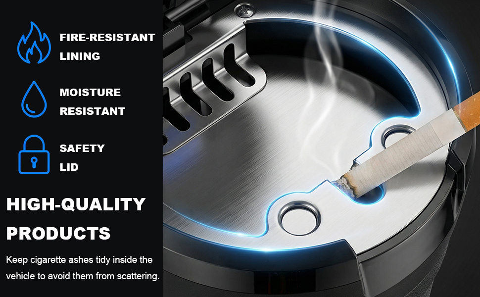 Made of aluminum alloy and ceramic, the sturdy ashtray is wear- and corrosion-resistant