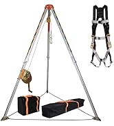 KSEIBI 423990 Aluminum Confined Space Tripod Kit Manhole Entry and Rescue Equipment Set with 65' ...