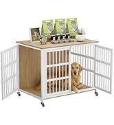 42" Furniture Style Large Dog Crate with Wheels, Metal Chew-Resistant Dog Kennel Indoor for Large...