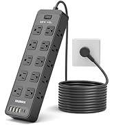 Solidock Power Strip Surge Protector Flat Plug with 20 AC Outlets 6 USB Chagring Ports, 1875W/15A...