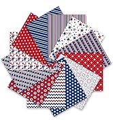 Whaline 12Pcs Patriotic Cotton Fabric Bundles 18 x 22 Inch Star Firework Fat Quarters 4th of July...
