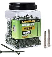 LIONMAX Deck Screws 3 Inch, Wood Screws #9 x 3", 300 PCS, Rust Resistant, Exterior Epoxy Coated, ...