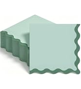 Houuqe 80 Pcs Green Scalloped Cocktail Napkins Dark Green Wavy Edge Napkins 6.5'' Disposable Dess...