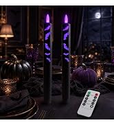 9.6" Halloween Flameless Taper Candles with Remote and Timer, Black, 2 Pack | Black Halloween fla...