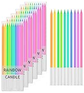 BEAN LIEVE 60-Count Rainbow Birthday Candles - Colorful Birthday Candle Long Thin Cake Candles Cu...