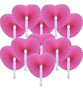 Bestage 20 Pieces Decorative Paper Folding Hand Fans Handheld,Pink Heart Wedding Foldable Fans Ch...