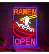 Ramen Open Neon Signs for Wall Decor, Dimmable Japanese Open LED Lights Sign, Anime Noodle Neon L...
