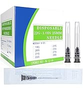 100Pack 22 Gauge 1 Inch Syringe Needles, Disposable Luer Lock Sterile Supplies