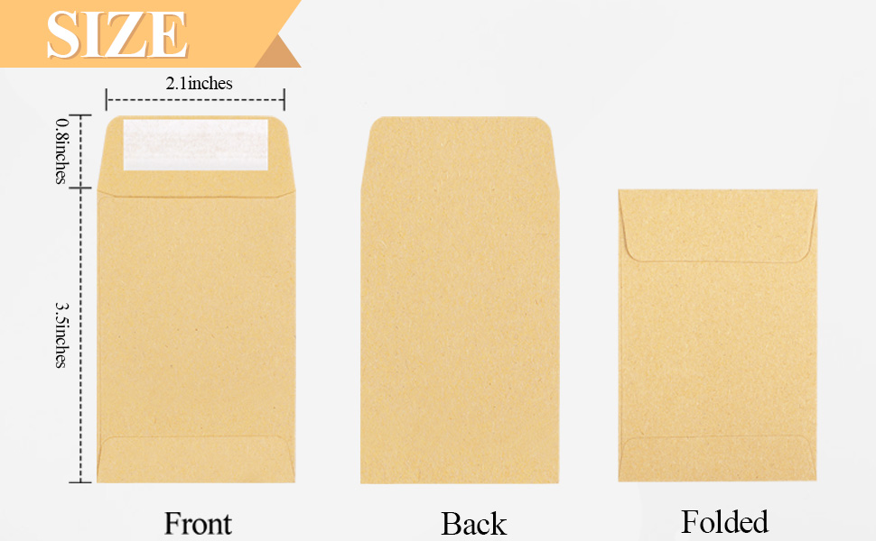 Coin Envelopes, Brown Kraft Seed Envelopes,Full-Flap Seal Small Envelopes