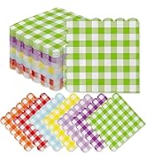 84 Pieces Gingham Paper Napkins Disposable Scalloped Cocktail Napkins Picnic Theme Paper Hand Tow...