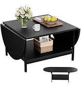 SAYGOER Black Coffee Table Modern Extended Coffee Tables with Storage for Living Room 2-Tier Uniq...