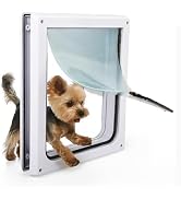 PAWISE 2 Way Dog Door, Lockable Doggy Door with Safe Metal Panel & Flexible Transparent Flap, Wea...