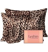 LYSHIN Silk Pillow Cases 2 Pack Standard Size with Zipper, Leopard | 19 Momme Mulberry Silk Pillo...