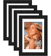 Vittanly 4x6 Picture Frames Set of 4, Display Pictures 3.5x5 with Mat or 4x6 without Mat, Enginee...