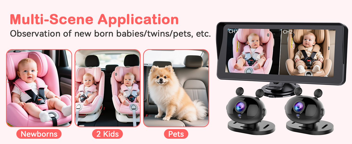 baby car camera for 2 kids
