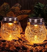 DBF Solar Lanterns Outdoor Waterproof, 2 Pack Hanging Solar Lights Outdoor, LED Cracked Glass Bal...