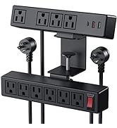 2 in 1 Desktop Edge Power Strip,Removable Clamp Power Outlet Socket Under Desk 6AC Outlests with ...