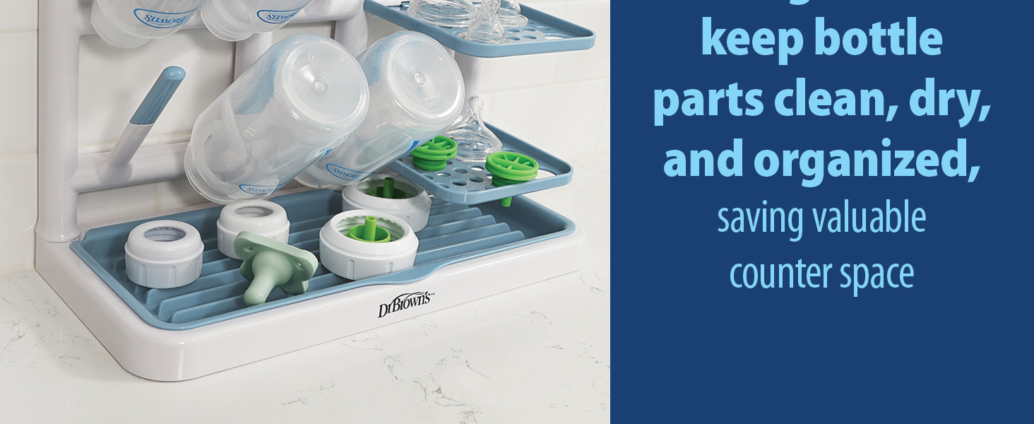 keep bottle parts clean, dry, and organized, saving valuable counter space