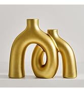Hug Donut Decorative Vase Set - Golden Modern Classic Transitional Style Vases Home Decor, Matte ...