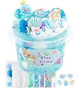 10 FL OZ Mermaid Clear Slime Kit, Blue Slime Bucket, Slimes Party Favors for Kids, Glimmer Crunch...
