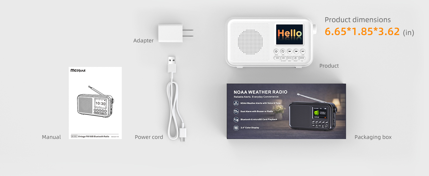 package list with power cord and adapter