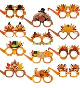 Jremreo 12 Pieces Thanksgiving Paper Glasses, Festival Fall Eyewear with Turkey and Autumn Design...