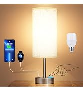 Touch Table Lamp for Bedroom Nightstand - Bedside Lamp with USB-C USB-A Charging Ports White, 3 W...